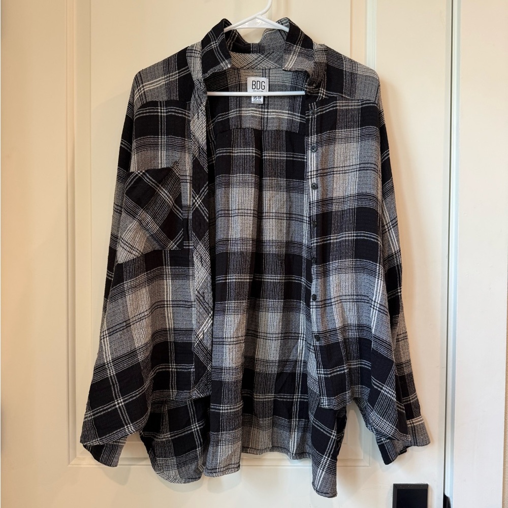 BDG Charcoal and Light Gray Checkered Shirt